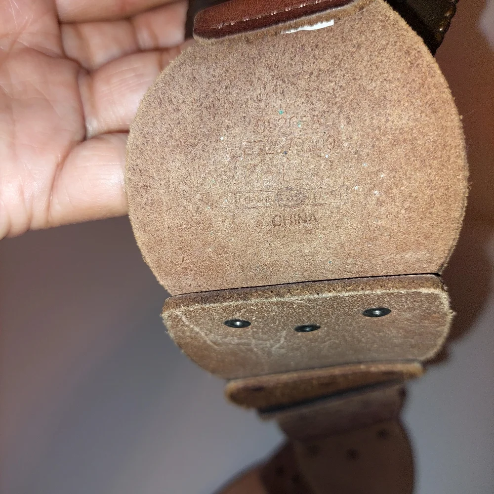 Fossil Multi-Panel Studded Leather Belt in Brown and Bronze Tones
